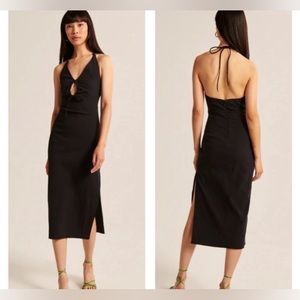 Abercrombie & Fitch Plunge Halter O-Ring Midi Dress